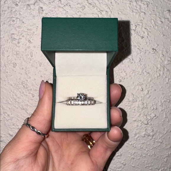 Moissanite Ring Set (round solitaire and emerald full eternity band) ✨ - Picture 9 of 9